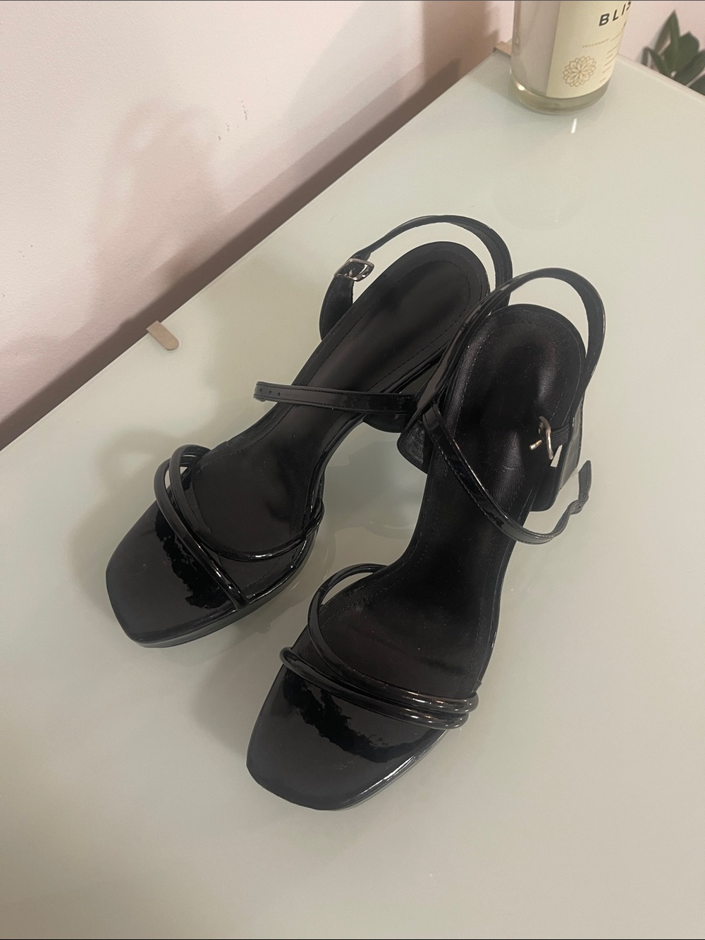 Black Patent Strappy Block Heel Sandals - Picture 2 of 10